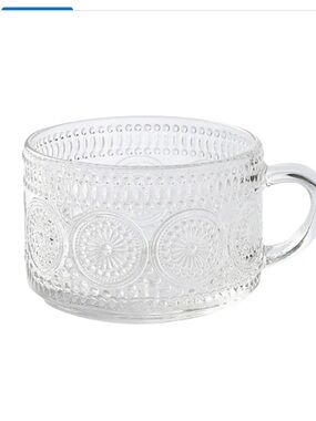 Beaded Medallion Mug Pressed Glass Tea/Coffee‎ Mug with Decorative Medallion